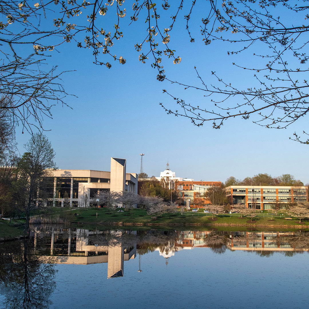 View of Fairfax campus and pond
