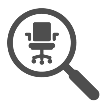 Icon of a magnifying glass focused on an empty office chair